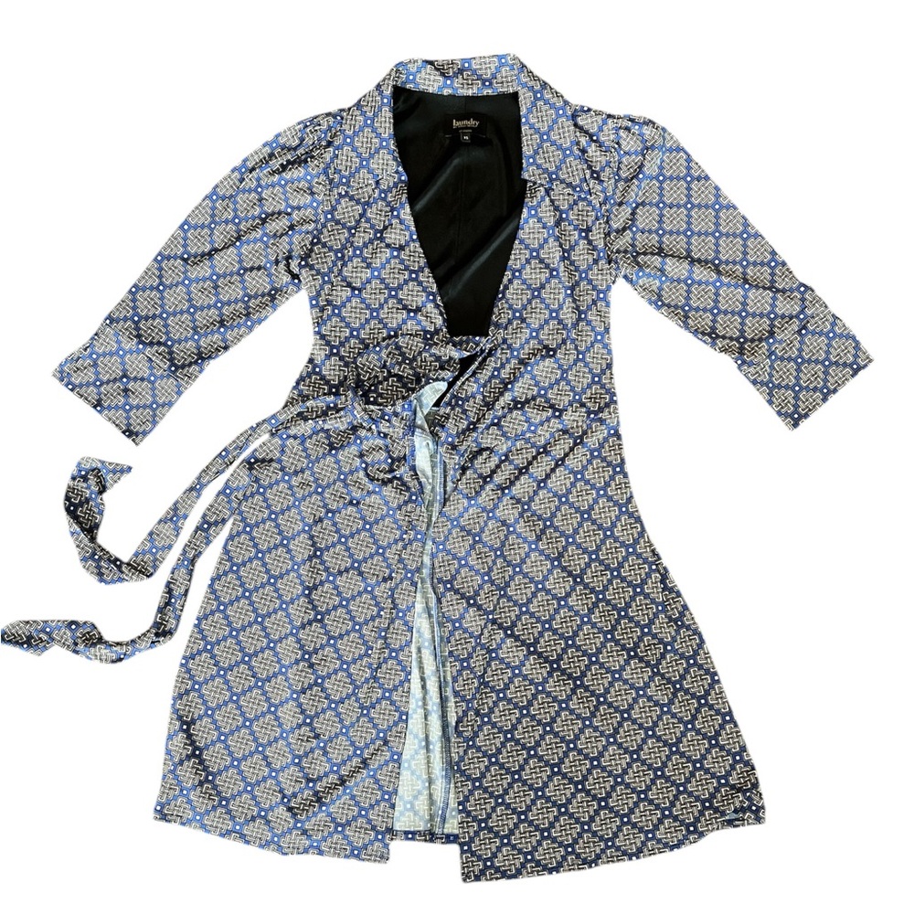 Laundry by Shelli Segal Wrap Dress XS Blue White, Greek Key Pattern - Picture 7 of 8